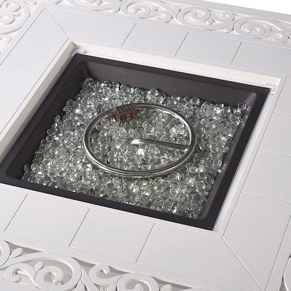 Oakland Living Square 42 in. x 42 in. Aluminum Propane Fire Pit Table with Glass Beads, Two Covers, Lid, 57,000 BTUs in White Finish