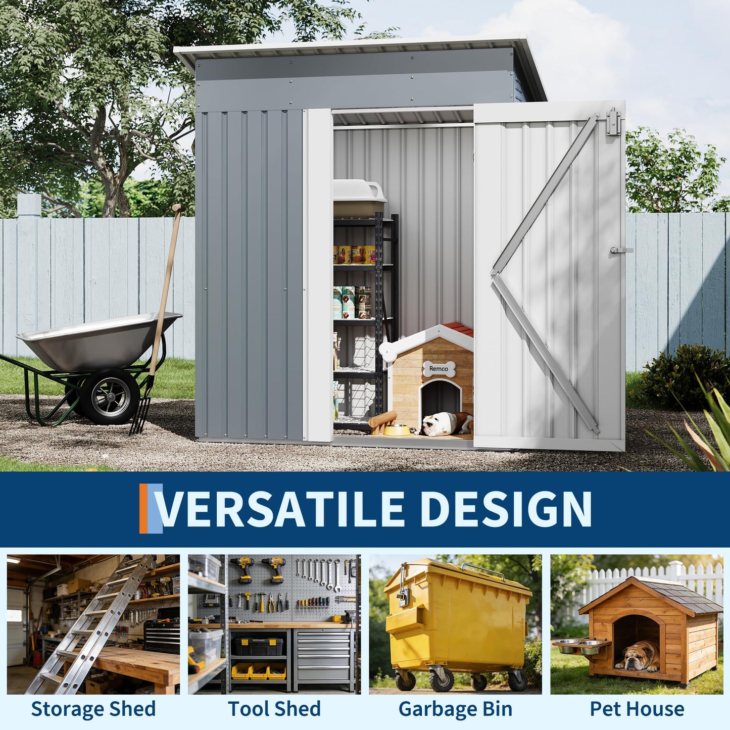 Garvee Outdoor Storage Shed 5x3 FT, Metal Garden Tool Shed with Lockable Doors & Vents, Weather-Resistant Backyard Storage Shed for Tools, Lawn Equipment & Patio