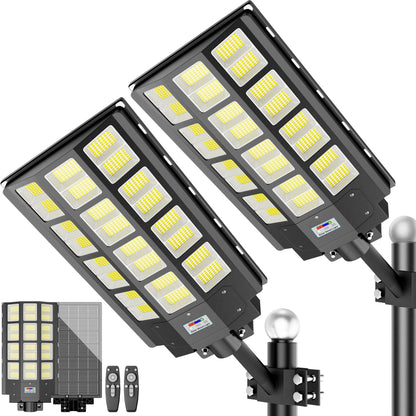 loyoele 9000W Solar Street Lights Outdoor 240000 Lumens Solar Flood Light with Remote Control & Motion Sensor, Waterproof IP66 Dusk to Dawn Solar Power Lights for Garden,Yard, Path, Parking Lot 2-Pack