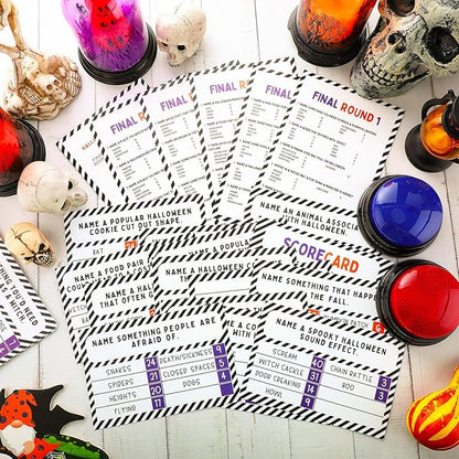 Halloween Party Friendly Feud Game with 2 Answer Buzzers Team Building Feud Cards for Holiday Game Night Fun Trivia Quiz for Groups Office Class