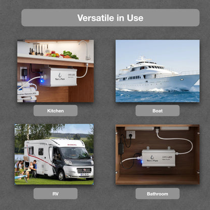 VerterPure VP2 Mini UV-C LED Ultraviolet Water Filter Purifier, Reduce up to 99.99% of Contaminants at Flow Rate 0.52GPM, Smart On/Off Switch, 12V DC for RV Boats Off-Grid Livings, Mercury Free