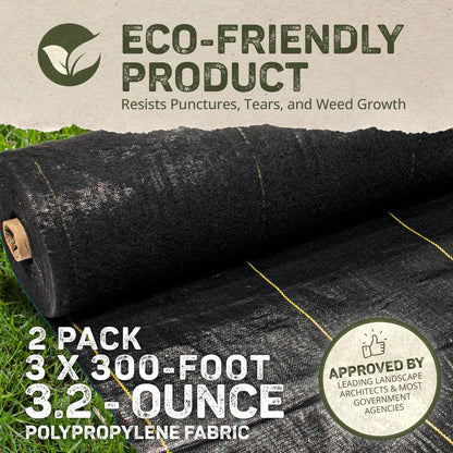Dewitt 2-Pack Sunbelt Weed Barrier Fabric 3.2 oz, 3 x 300 Feet – Heavy-Duty Ground Cover Mat for Greenhouse Floors, Garden Rows, Raised Beds, Yard Gardening, and Outdoor Landscape Protection