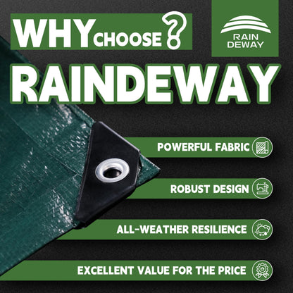 RAINDEWAY 30x50 Feet Tarp, Green Large Tarps,5.5 Mil Thick,Multipurpose Waterproof Poly Tarps Cover with Metal Grommets and Reinforced Edges