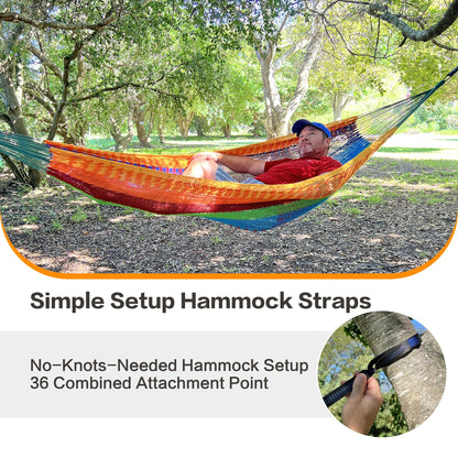 CHULIM Handwoven Mayan Hammock with 10ft Tree Straps, 550lbs Capacity Soft Rope Double Hammock, Portable Outdoor Hammock with Carry Bag for Camping Backyard Beach - Coffee