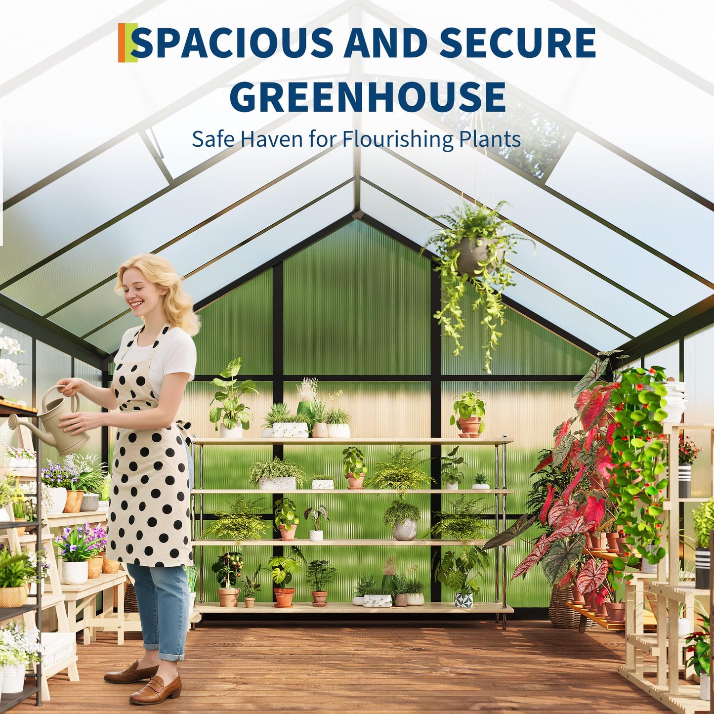 Garvee 6 X 8 Ft Greenhouse, Greenhouses for Outside, Polycarbonate Greenhouse with Aluminum Frame, Lockable Door and Ajustable Roof Vent for Backyard, Green Houses for Outside Garden Backyard, Patio