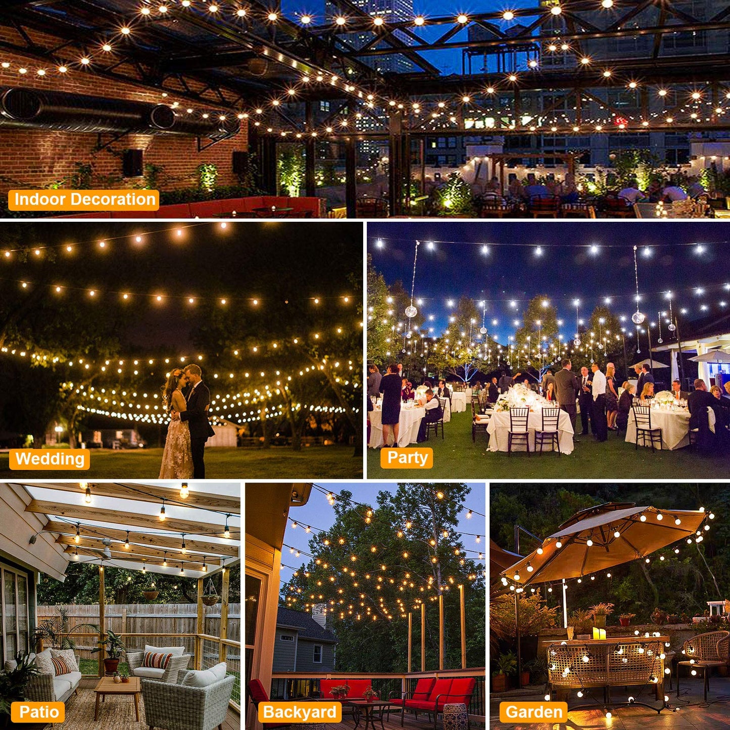 Mlambert 3-Color in 1 Solar String Lights Outdoor Waterproof Dimmable, 48ft Remote LED Patio Lights,15 Hanging Sockets Shatterproof Light for Backyard