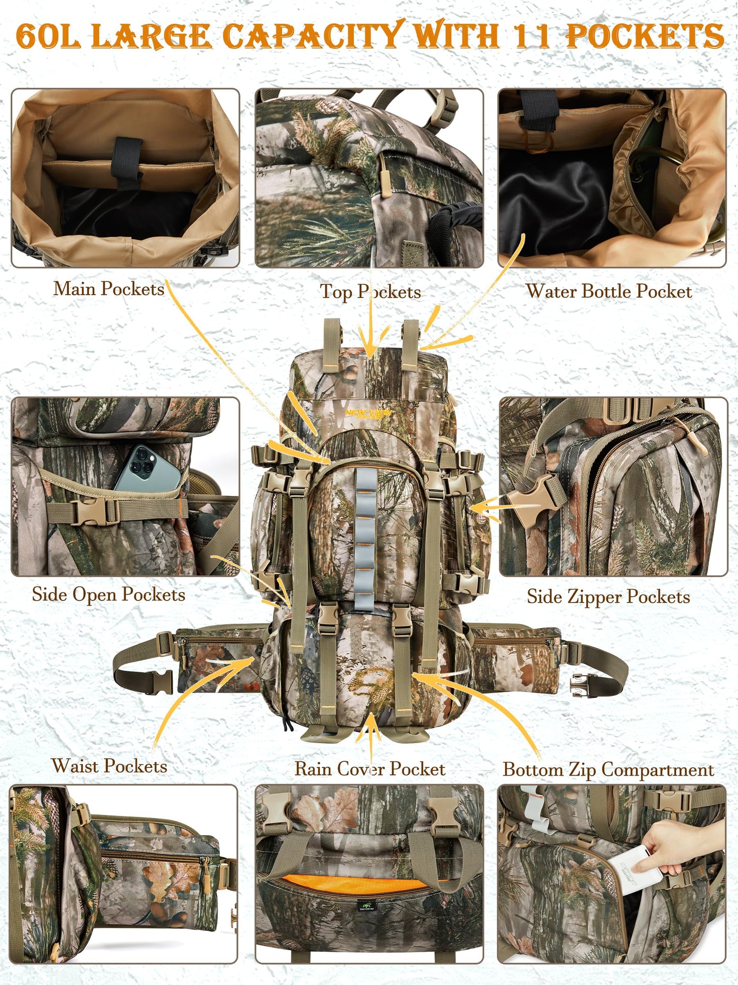 NEW VIEW 60L Hunting Backpacks & Hand Muff for Hunting
