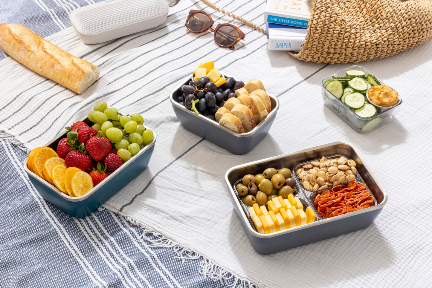RIGWA REX TRIO SET - SLATE, Includes 26 oz, 36 oz, & 46 oz Insulated Lunch Boxes, 2 Dressing Containers