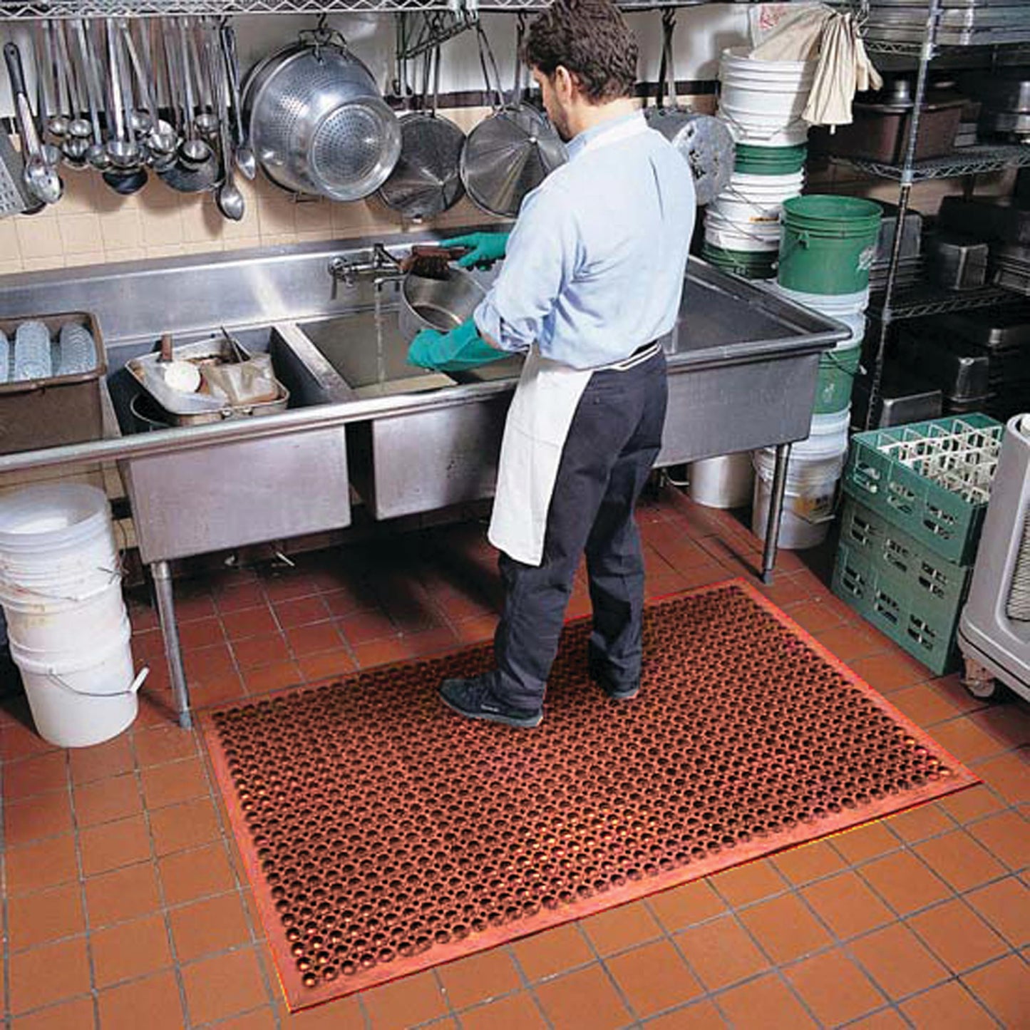 NoTrax 3' x 10' Anti-Fatigue Lightweight Restaurant Rubber Floor Mat with Drainage Holes, Beveled Edges, Non-Slip Mats, Red, T30 Competitor, T30S0310RD