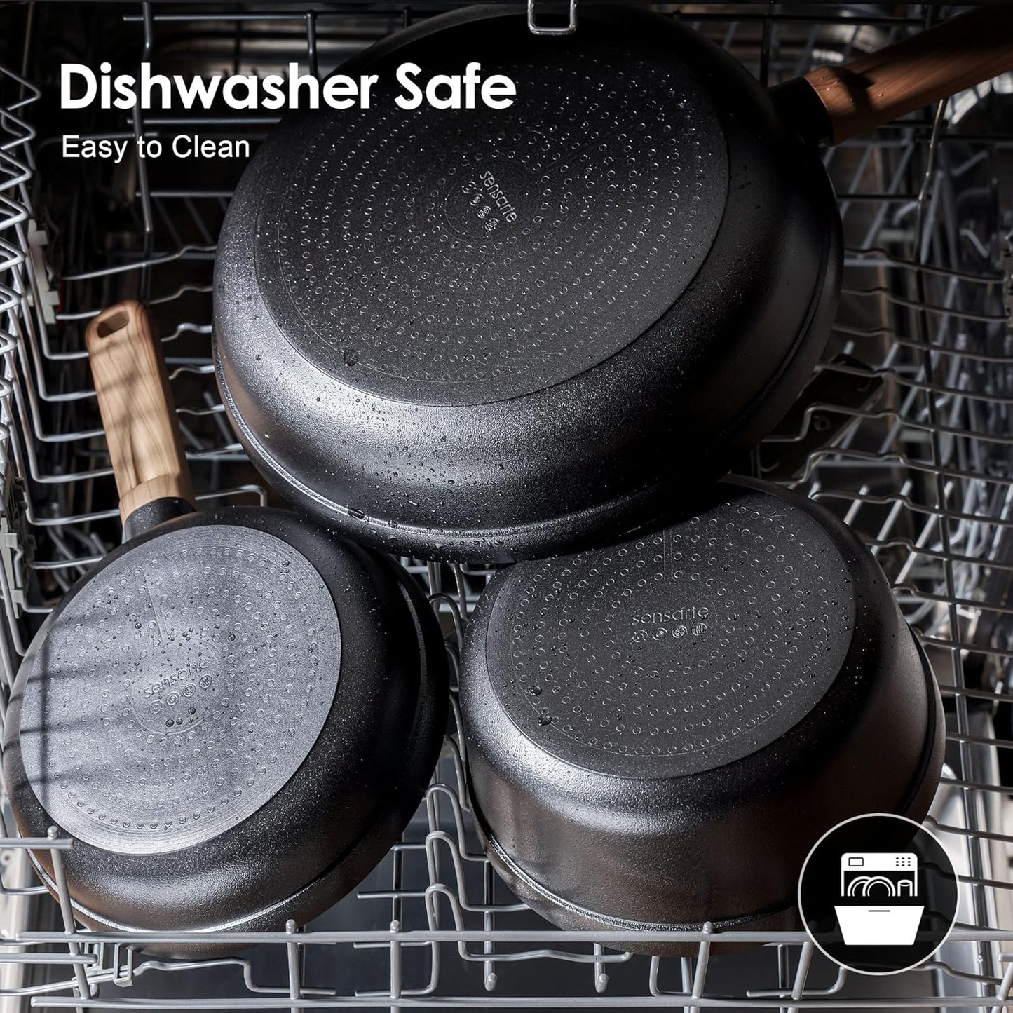 SENSARTE Nonstick Cookware Set - 17-Piece Induction Kitchen Set with Stay-Cool Handles | Matte Black, Dishwasher Safe