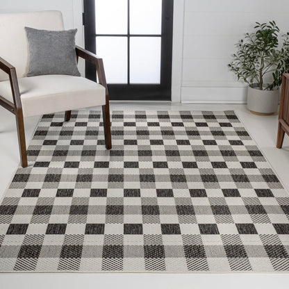 JONATHAN Y Geometric Bold Gingham Indoor Outdoor Area Rug 8X10 Black/Cream, Darcy Traditional for Backyard, Patio, Porch, Easy-Cleaning, High Traffic, Pet-Friendly, Non-Shedding (TSN201A-8)
