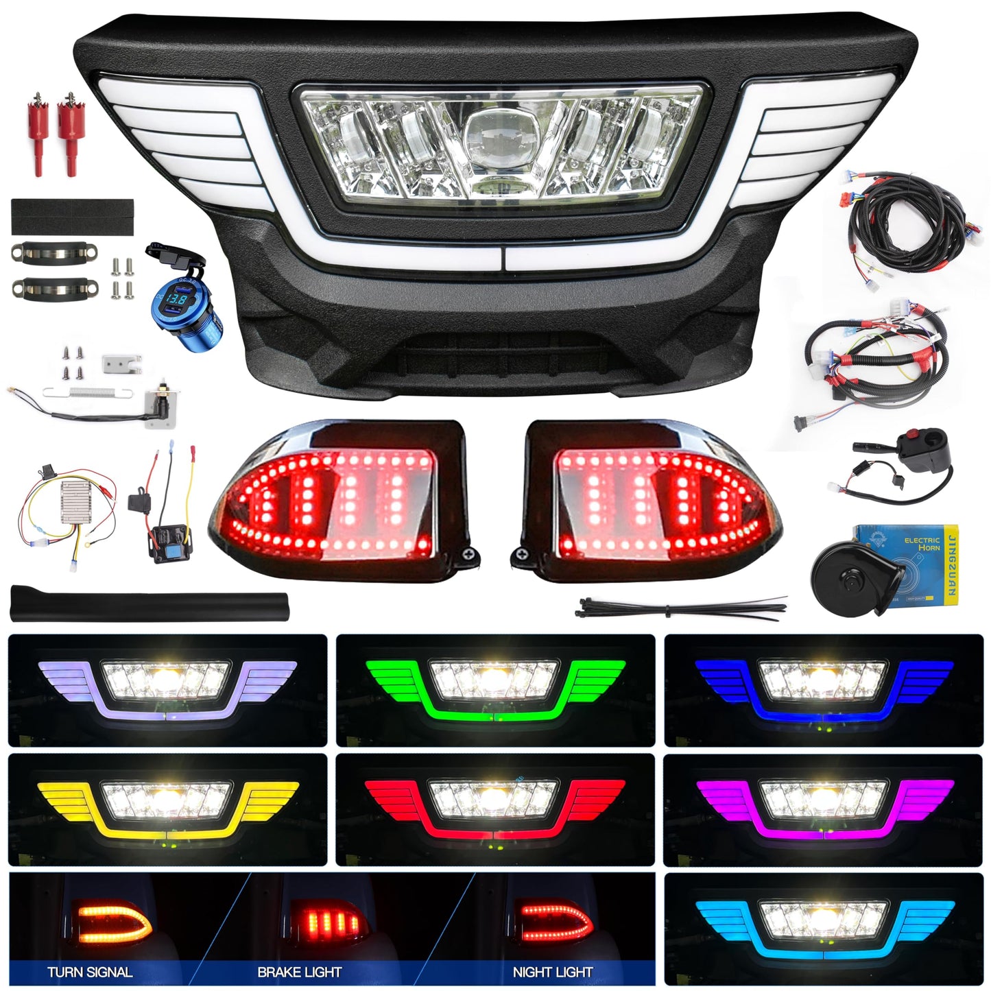 NOKINS 7-Colored Golf Cart LED Lights Kit,Fit Club Car Precedent Golf Cart with Headlight and Scanning Turn Tail Light Kit for Club Car Precedent Gas and Electric Models