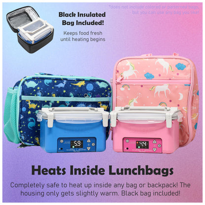 LunchEAZE JR Junior Kids Electric Lunch Box, Cordless Battery Powered Food Warmer for School, Child Safety Certified & BPA-Free, Automatic Self-Heating Container with Insulated Bag, 600mL (Purple)