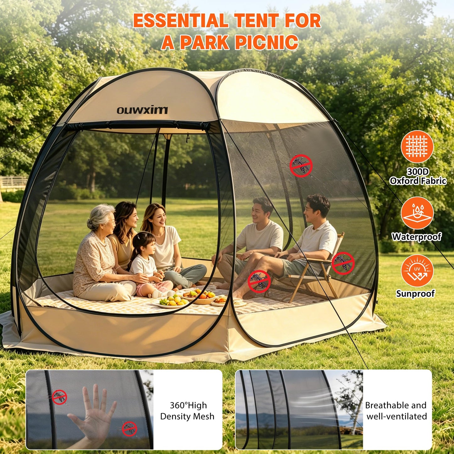 Pop up Gazebo Screen House Tent - Portable Canopy with Mosquito Netting for 6-8 Persons - Instant UV Protection Sun Shelter for Backyard, Patio, Garden & Camping, Waterproof