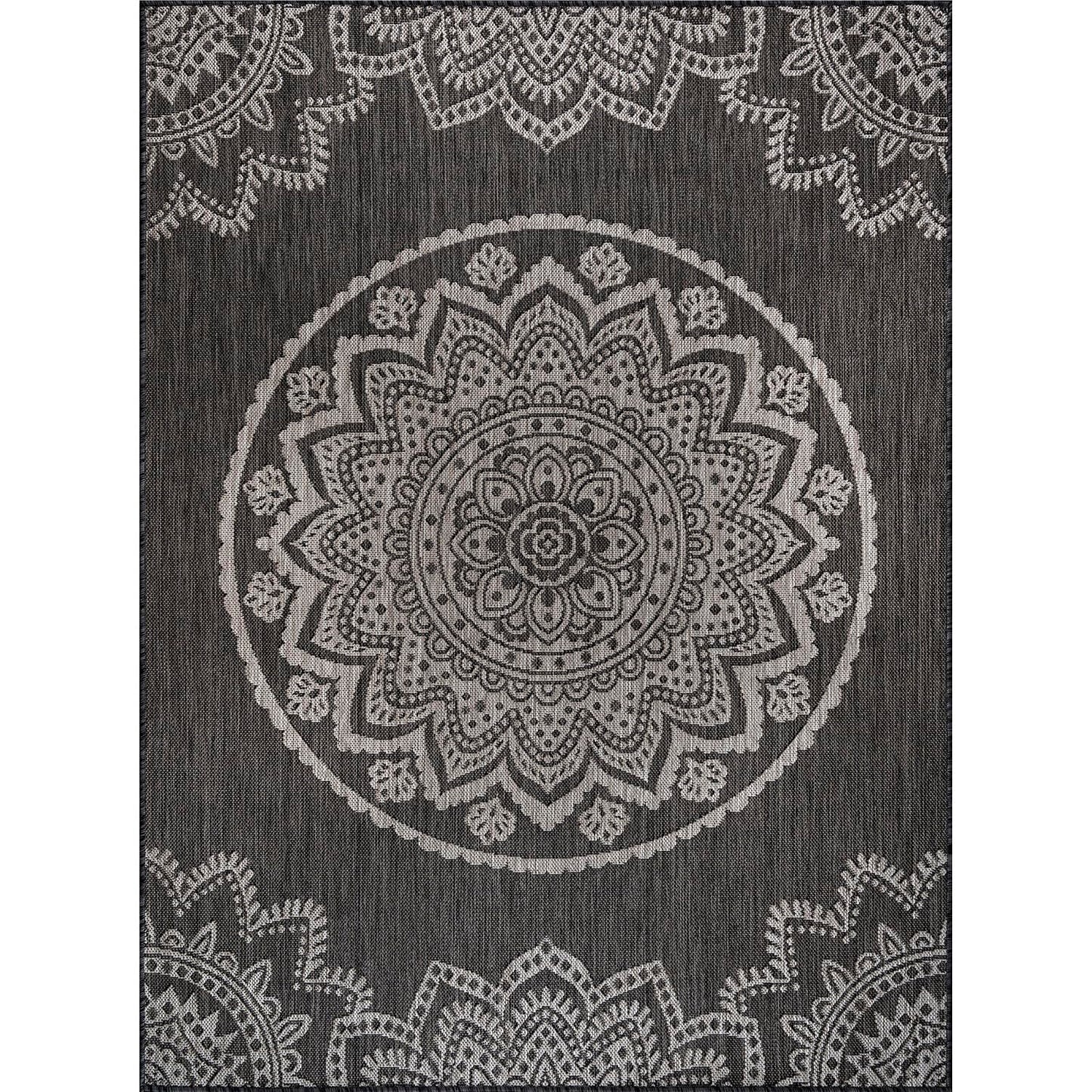 CAMILSON Outdoor Rug 8x10 Modern Area Rugs for Indoor and Outdoor Patios and Porches - Waterproof, Non-Shedding, Easy-to-Clean Outside Carpet (8 x 10, Medallion - Dark Grey/Light Grey)