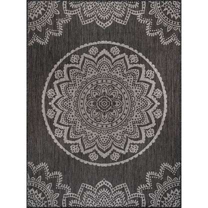 CAMILSON Outdoor Rug 8x10 Modern Area Rugs for Indoor and Outdoor Patios and Porches - Waterproof, Non-Shedding, Easy-to-Clean Outside Carpet (8 x 10, Medallion - Dark Grey/Light Grey)