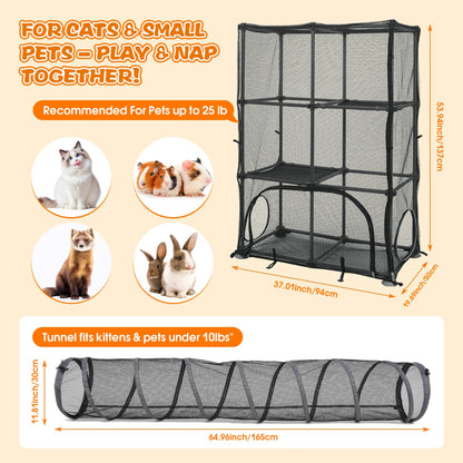 Catio Outdoor Cat Enclosure for Cats & Small Animals, Pet Playpen Cat Climber with Removable Pet Tunnel for Indoor/Outdoor Use