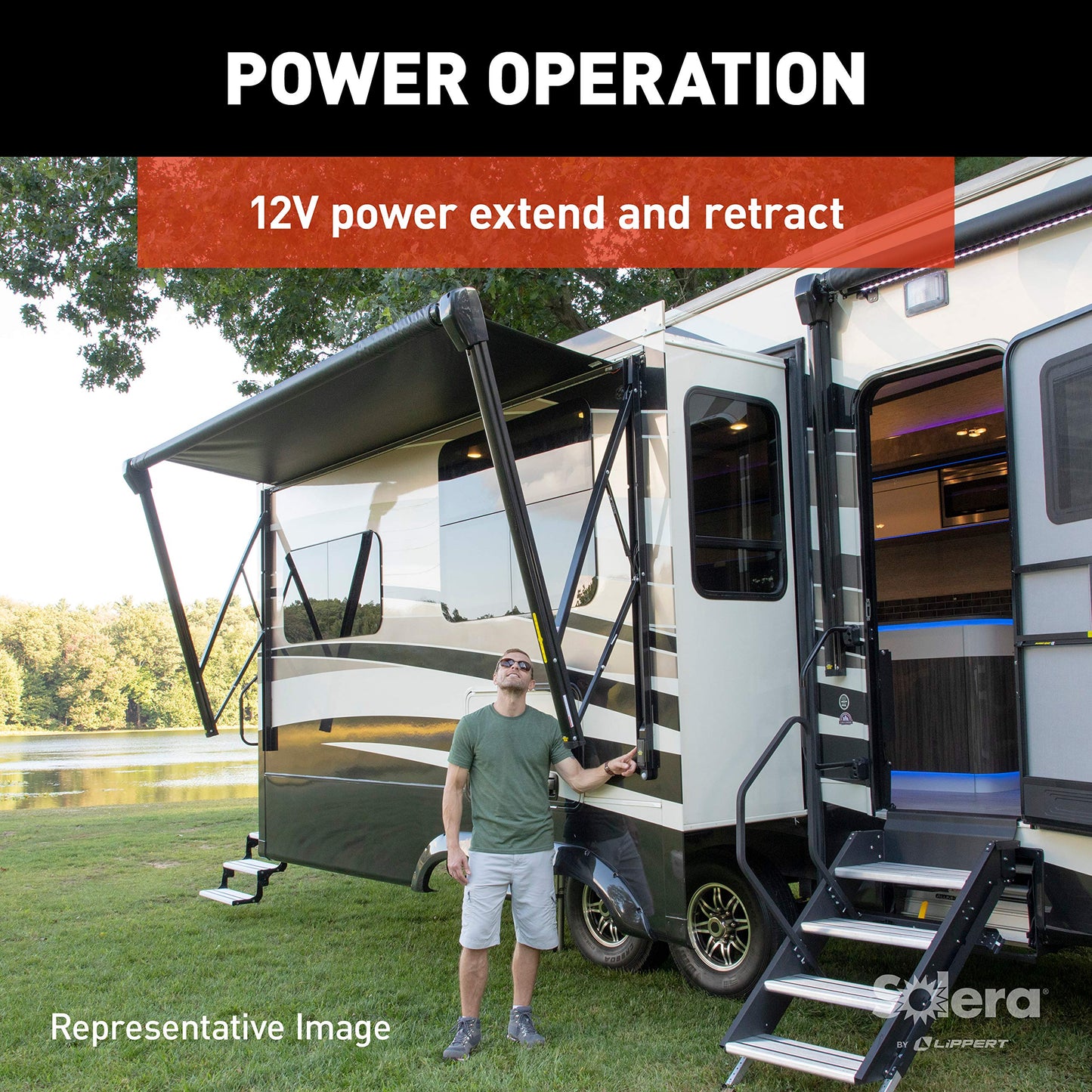 Solera 12V Smart Arm Awning Hardware Kit for 5th Wheel RVs and Travel Trailers - Standard - White