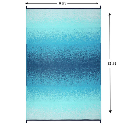 Lush Ambience Outdoor Rug - Waterproof, Washable, Reversible, Stain Resistant, Foldable Carpet - Recycled Plastic Straw Large Area Rugs for Patio, Picnic, Camping, Farmhouse - Murat Blue Teal 9X12 ft