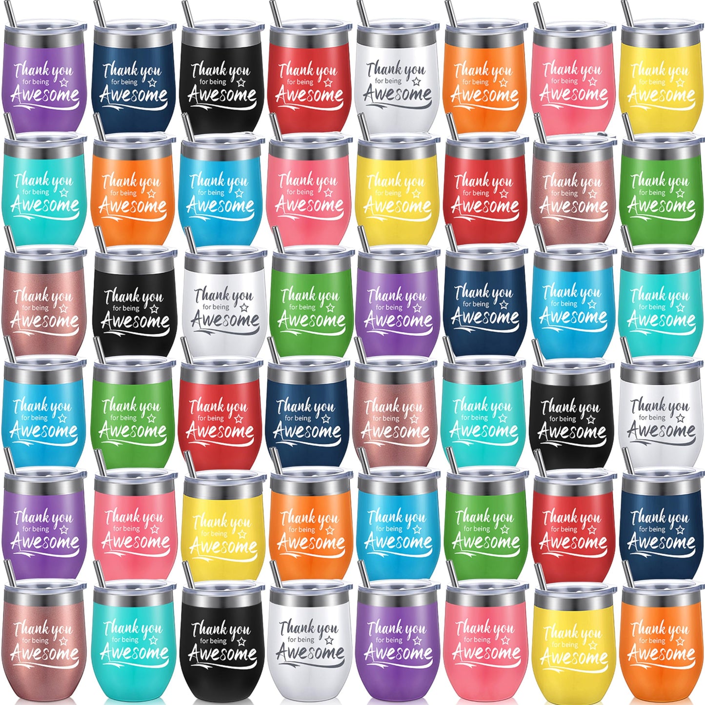 Sieral Thank You Gifts Thank You for Being Awesome Wine Tumbler Employee Appreciation Gifts for Women Men Coworkers Friend Stainless Steel Insulated Tumbler with Straw(Vivid Color,48 Pcs)