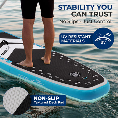 SereneLife 10’6” Inflatable Stand-Up Paddle Board with LED Lights - 32” Wide Stable Design with Non-Slip EVA Deck Pad, Includes Premium SUP Accessories, for Youth and Adults, 275 lbs. Capacity