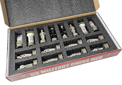 US Military Chess Set Army Navy Air Force or Marines. Choose 2 Branches of Men with 17 inch Walnut Color Storage Board (Army vs Marines)