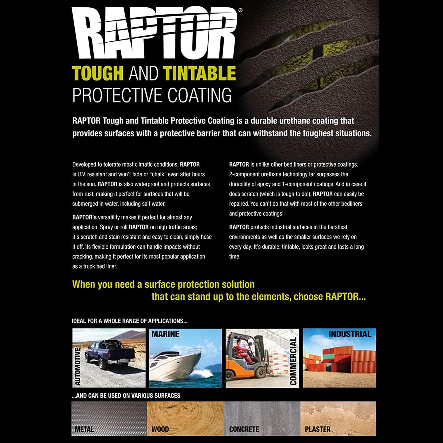 CUSTOM SHOP U-Pol Raptor Black Urethane Spray-On Truck Bed Liner 8 Quart Kit and Custom Coat Spray Gun with Regulator