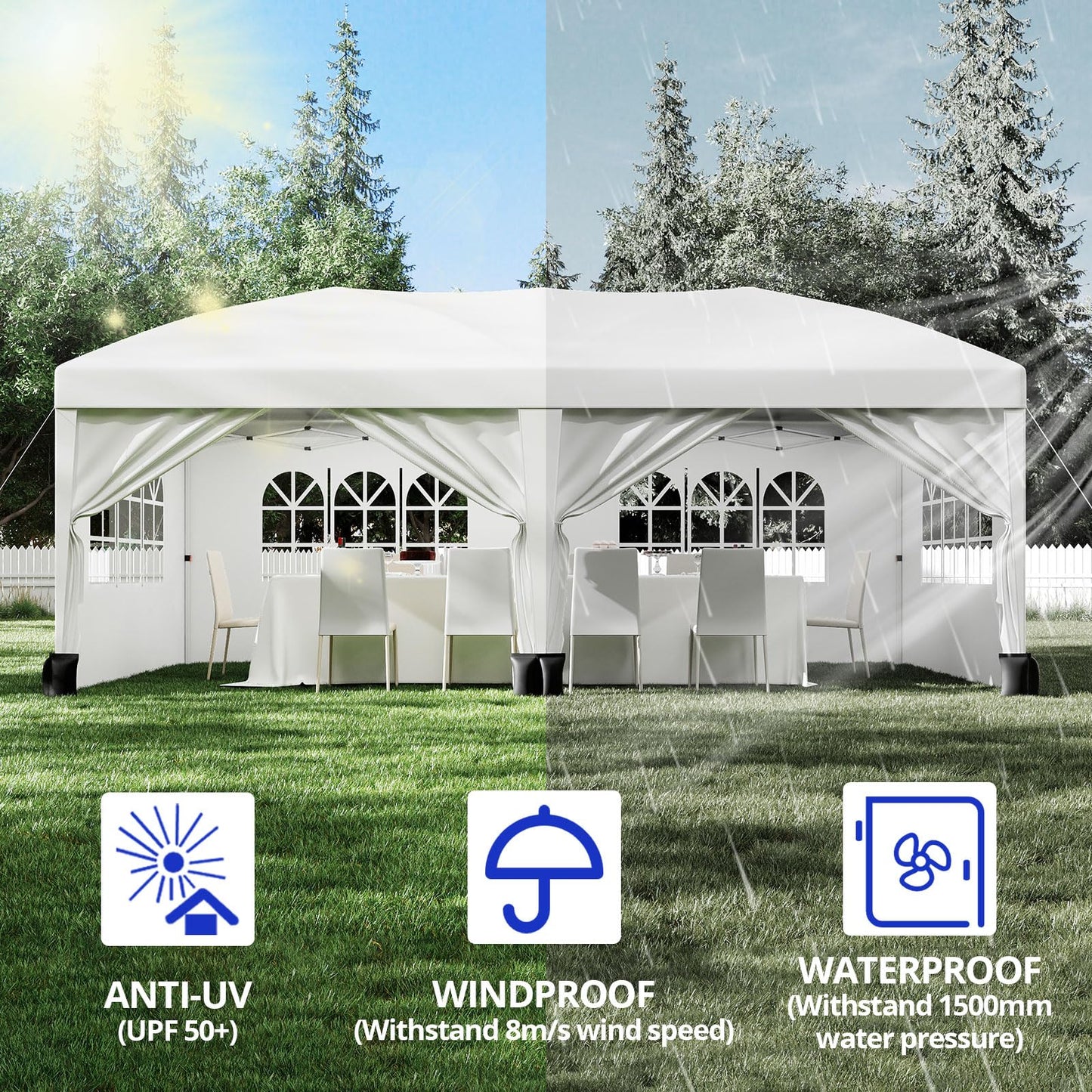 PeakPursuit 10'x20' Party Tent Heavy Duty Pop Up Canopy Commercial Canopy Wedding Tent Event Shelter with 6 Removable Sidewalls and Storage Bag for Patio Backyard Outdoor, White