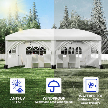 PeakPursuit 10'x20' Party Tent Heavy Duty Pop Up Canopy Commercial Canopy Wedding Tent Event Shelter with 6 Removable Sidewalls and Storage Bag for Patio Backyard Outdoor, White