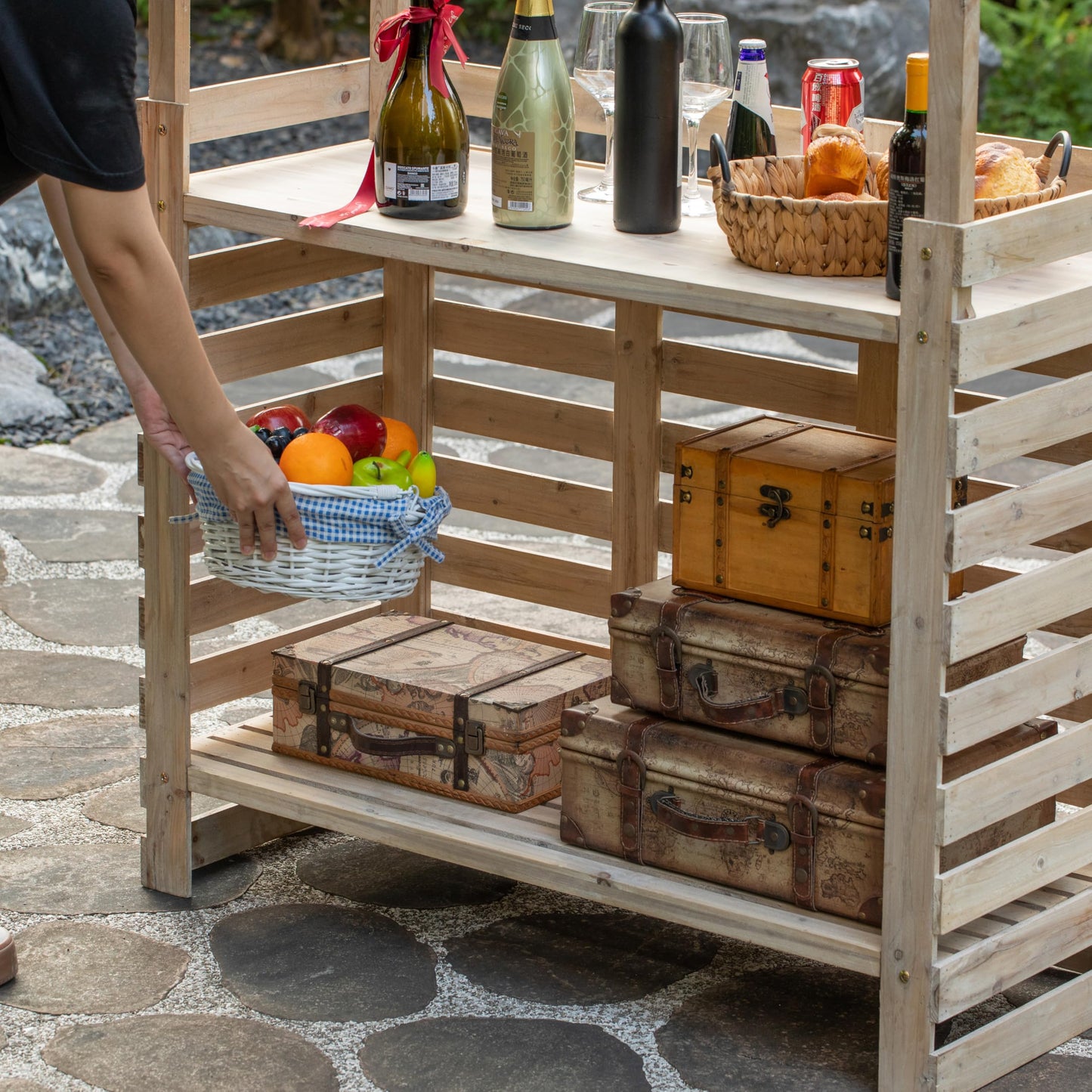 Vintiquewise Multi-Use Wooden Outdoor Bar Counter with Roof – Garden & Patio Serving Station, Backyard Drink & Snack Bar, Lemonade Stand, Event Booth for Home Parties, Weddings & BBQs