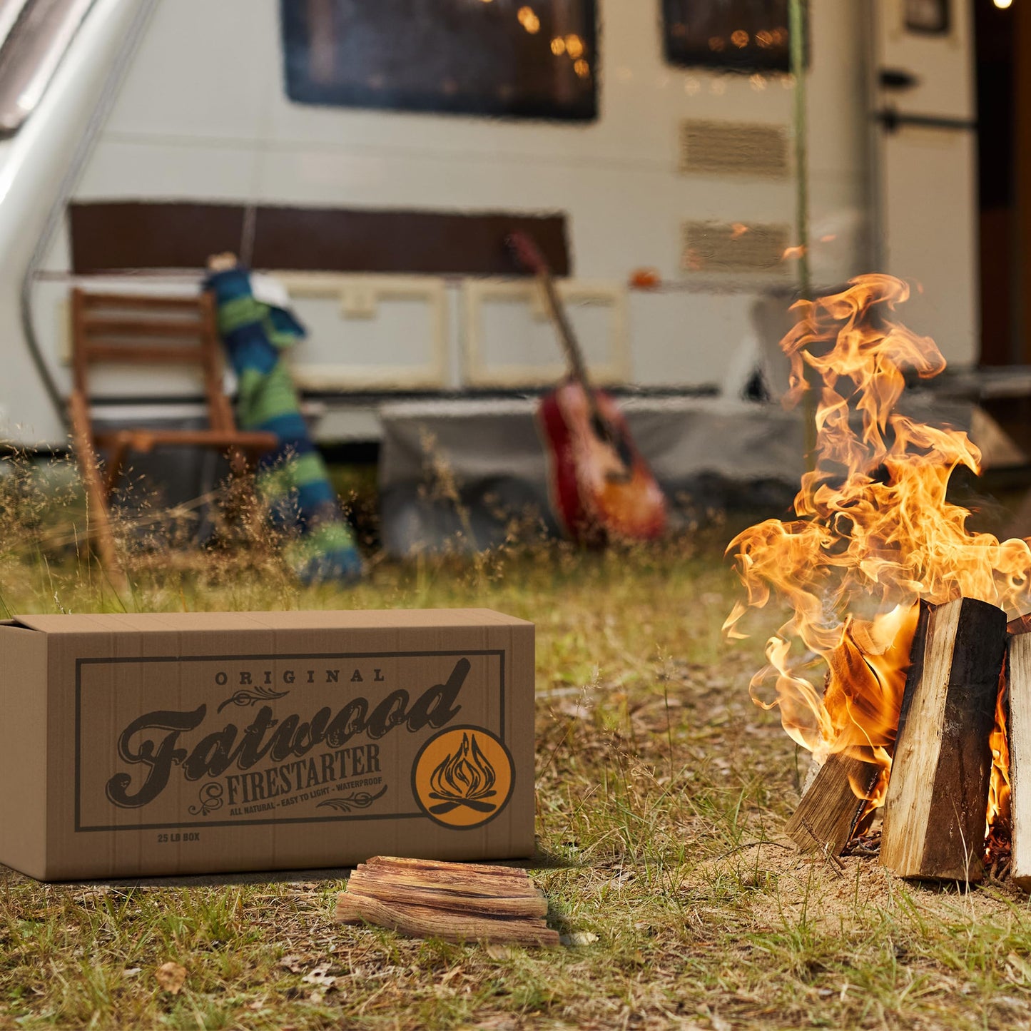 Fatwood Fire Starter Sticks 25-lb Box 2-Pack - Indoor or Outdoor 100% All Natural Pine Fire Starters for Campfires, Fireplace, Firepit, Wood Stove, or BBQ Grill - Kindling Wood Firewood by Pure Garden