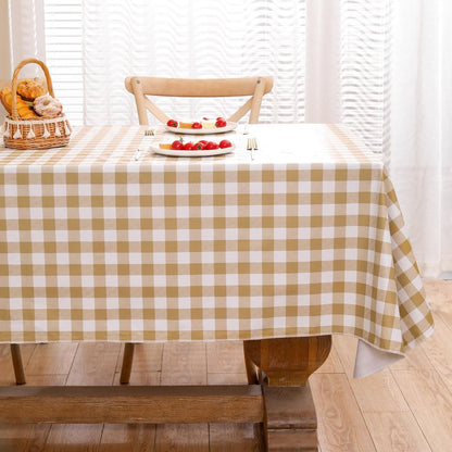 Heavy Duty Vinyl Tablecloth with Flannel Backing Waterproof Oil-Proof Plastic Table Cloth Stain-Resistant Wipeable Rectangle or Square Table Cover for Indoor and Outdoor (Khaki Checkered, 52x70 Inch)