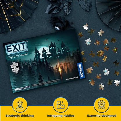 EXIT: Nightfall Manor (with Jigsaw Puzzles) | EXIT: The Game – A Kosmos Game | Family-Friendly Jigsaw Puzzle-Based at-Home Escape Room Experience | Collaborative Game | for 1 to 4 Players Ages 10+