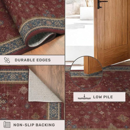 Hazo Haus Oriental Area Rug - Large 7x10 Burgundy Soft Non-Slip Design for Bedroom & Living Room