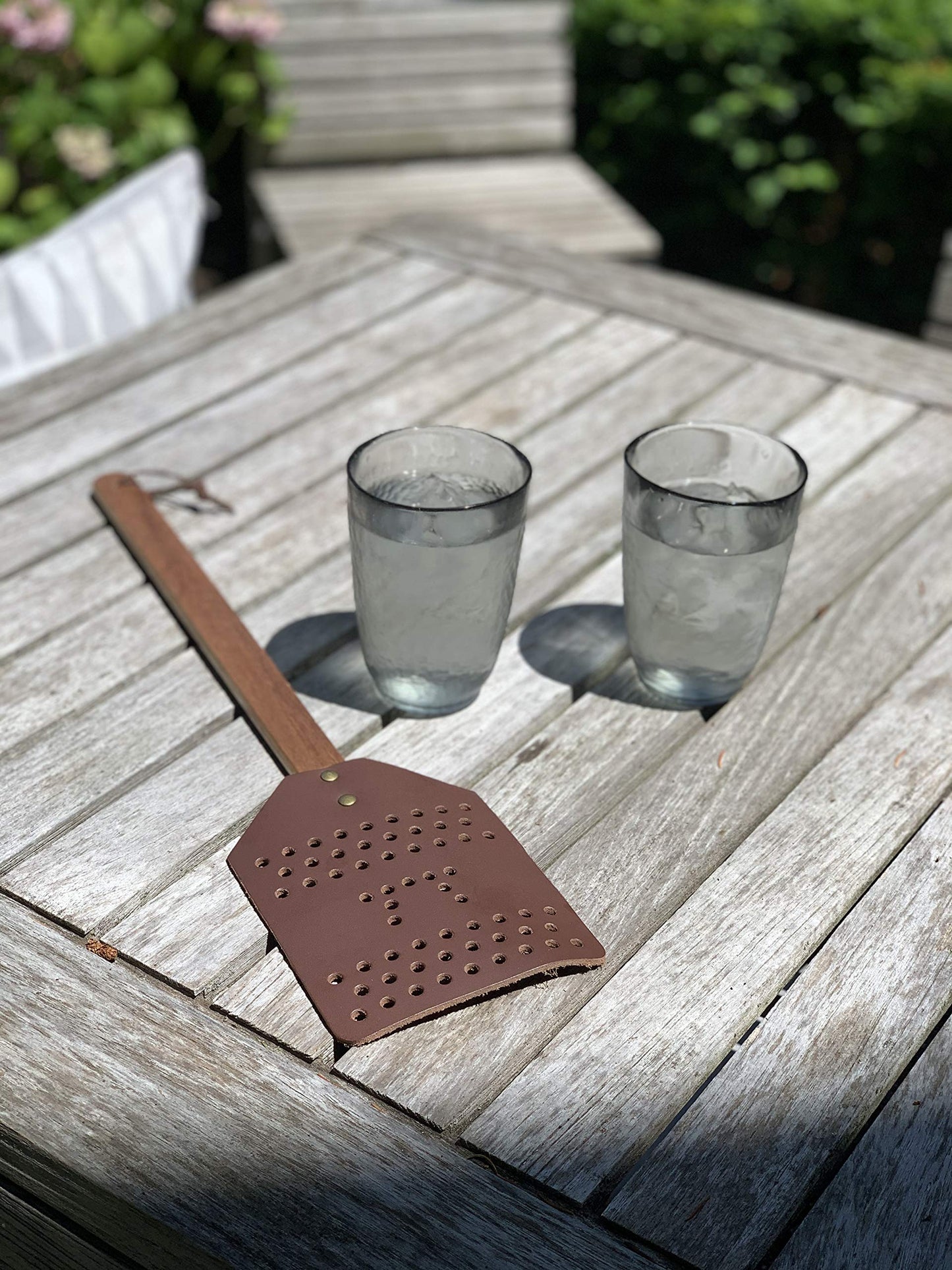 Outset Acacia Wood and Leather Heavy Duty, Extra Large Fly Swatter, Brown (Pack of 3)