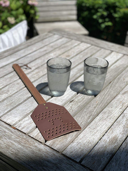 Outset Acacia Wood and Leather Heavy Duty, Extra Large Fly Swatter, Brown (Pack of 3)