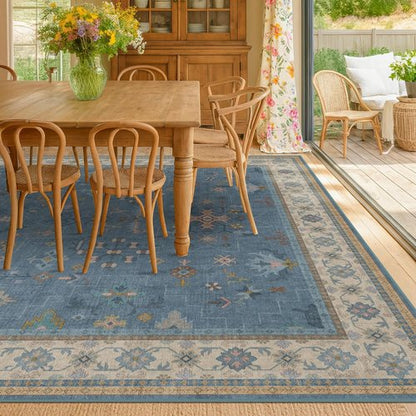 Hazo Haus Boho Accent Area Rug - Soft Washable 7x10 Dusky Blue for Living Room & Bedroom Decor