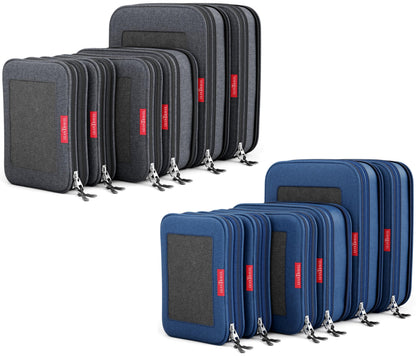 LeanTravel Compression Packing Cubes for Travel Organizers with Double Zipper (12-Pack Black-Blue)