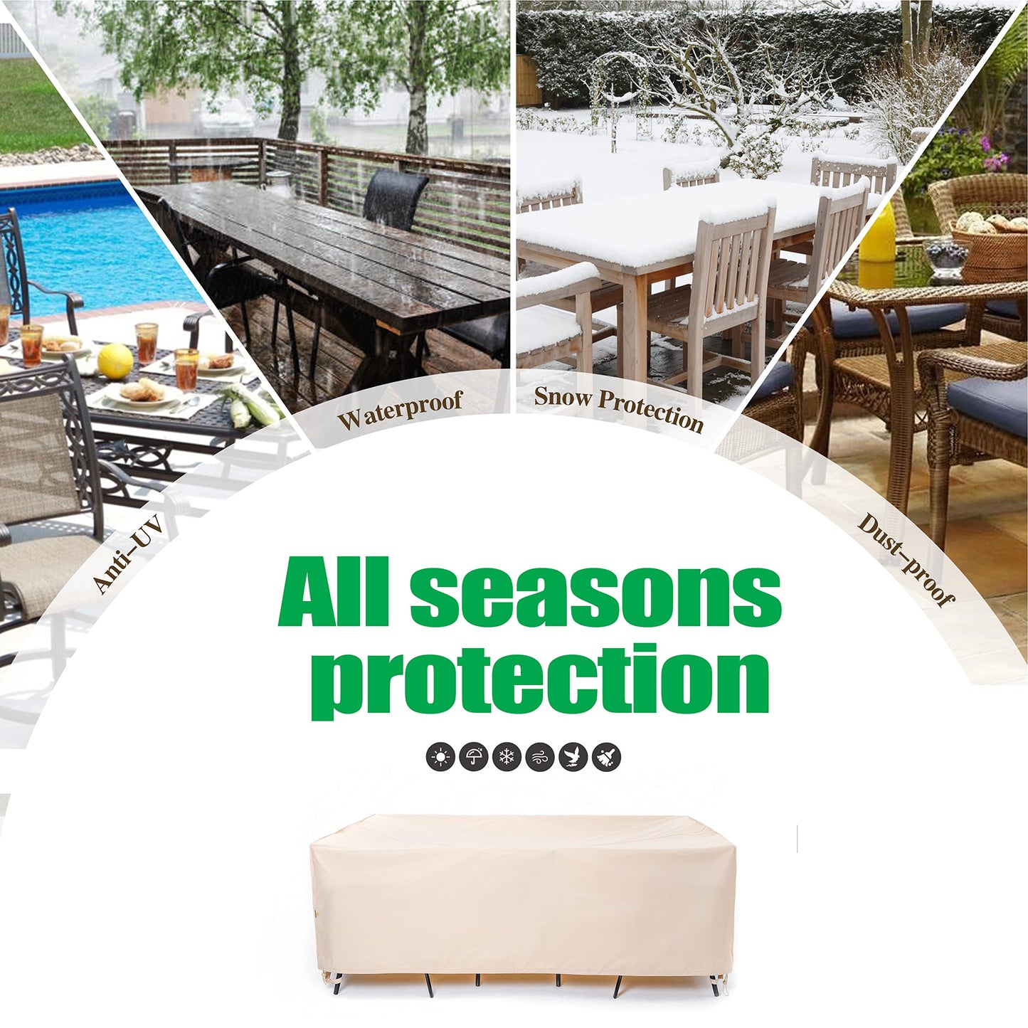 F&J Outdoors Waterproof Anti-UV Heavy Duty Rip-stop Fabric Extra Large Patio Furniture Covers, 140"x86"