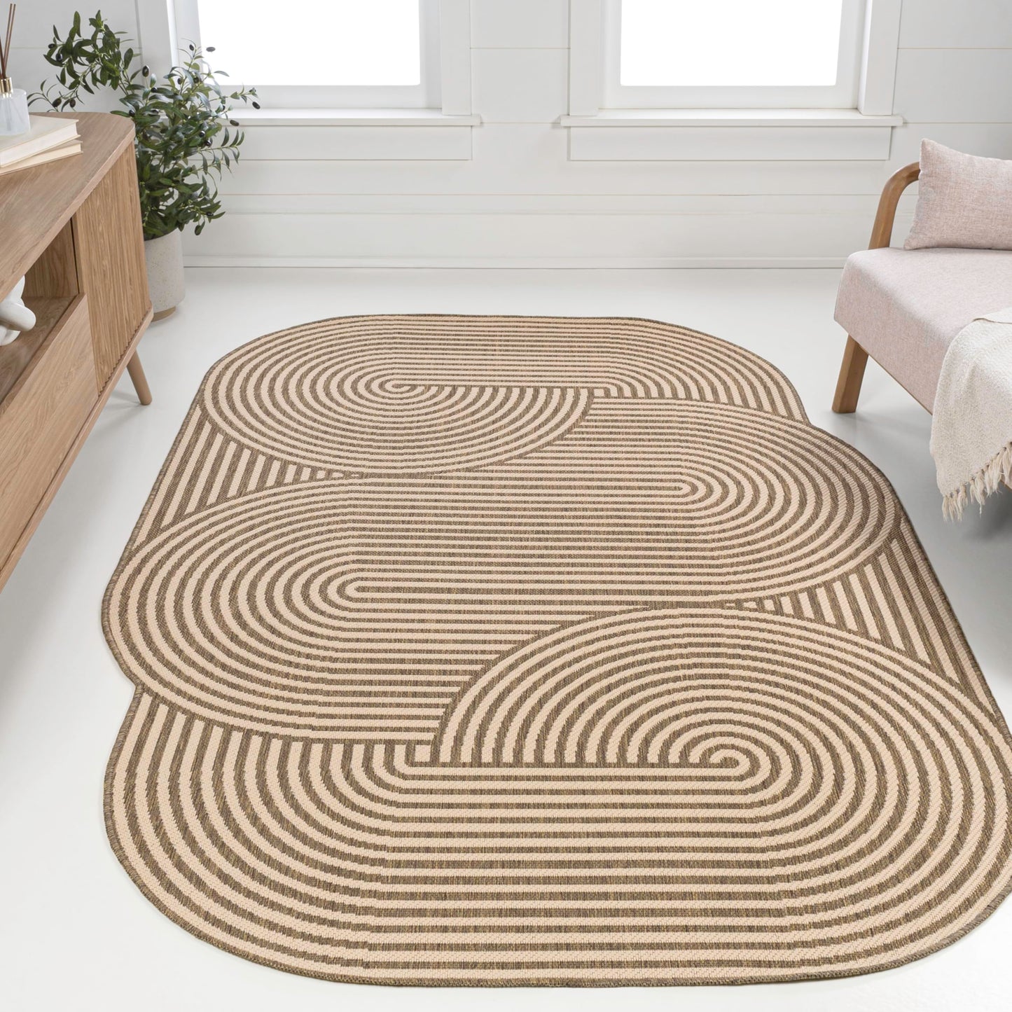 JONATHAN Y Geometric Arch Stripe Indoor Outdoor Area Rug 5X8 Beige/Brown, Margot Modern for Backyard, Patio, Porch, Easy-Cleaning, High Traffic, Pet-Friendly, Non-Shedding (SHP201A-5)