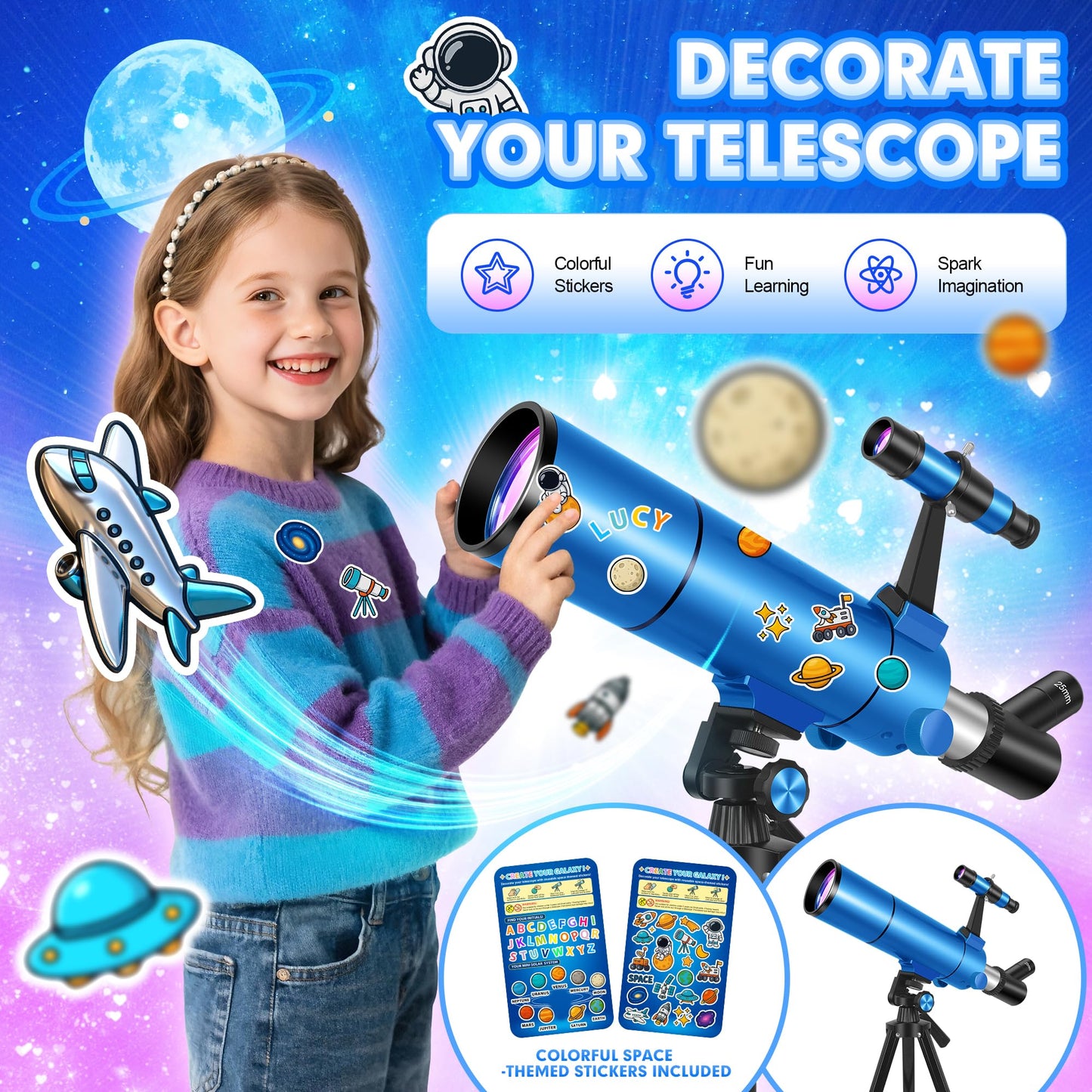HUGERSTAR Telescope for Adults & Kids, 80mm Aperture 500mm (20X-150X) Professional Refractor Telescope for Astronomy Beginners, Portable Travel Telescopes with Tripod Phone Adapter, Stickers, Backpack