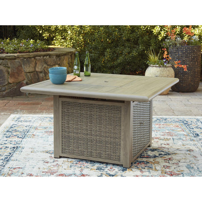 Signature Design by Ashley Haven Retreat Casual Weather Resistant Outdoor Fire Pit Table with 50,000 BTU Burner, Beige