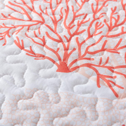 Soul & Lane Coastal Quilt Set - Twin and 1 Sham, Quilted Coastal Bedspread with Beach Theme, Ocean Bedding Set, Summer Nautical Quilt, Beachy Comforter with Tropical Motif, Sea of Coral