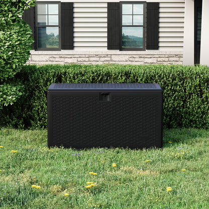 Garvee 120 Gallon Waterproof Large Resin Deck Box Indoor Outdoor, Lockable Storage Container for Patio Furniture Tools, Waterproof Deck Box with Hydraulic Rod Patio Storage Bin for Pool Garden, Black