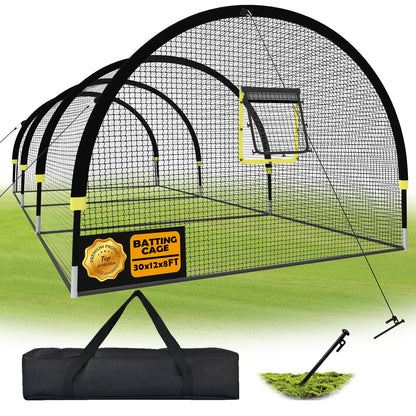 IDEATRY Baseball Batting Cages for Backyard - 30ft x 12ft x 8ft Portable Practice Softball Cage Net and Frame with Pitching Machine Hole, 12.7MM Fibreglass Poles and Carry Bag