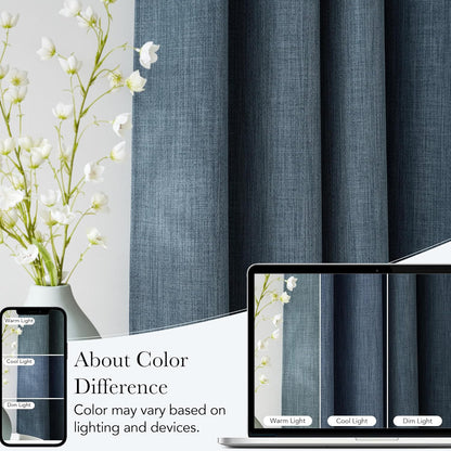 NICETOWN Faux Linen Blackout Curtains - Mist Blue Privacy Panels for Living Room & Bedroom | 63 Inches Long, 2 Panels