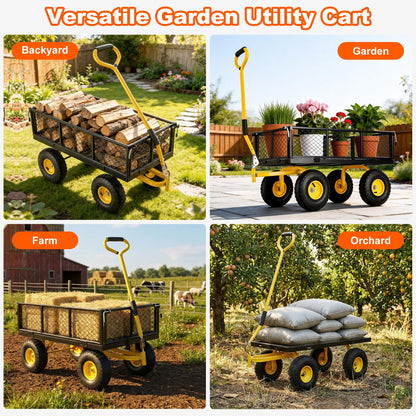 DIAMONDFORGE 500lbs Heavy Duty Garden Cart, Steel Garden Wagon Cart with Fixedable Rotating Handle for Backyard, Utility Yard Wagon with 10" All Terrain Tires, Mesh Removable Sides