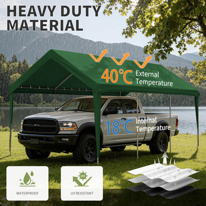 Pakunoda Carport Replacement Canopy Cover 10'x20' for Tent Top Garage Shelter Cover, 800D Heavy Duty Oxford Waterproof & UV Protected Car Canopy Tarp with Ball Bungees (Frame is not Included)