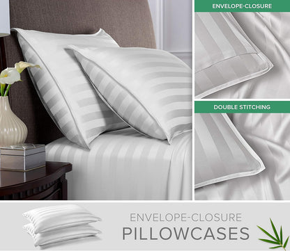 Pure Bamboo King Sheets - Luxuriously Soft & Cooling 100% Organic Viscose Bed Sheet Set | Jacquard White, 2-Year Quality Promise