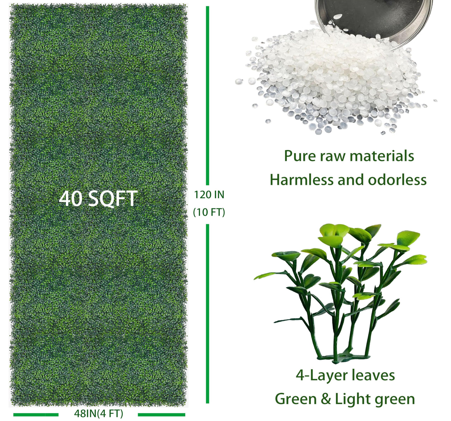 ODTORY Artificial Boxwood Roll,48x120 in (40 sqft) UV-Anti Faux Ivy Boxwood Hedge Leaf Grass Wall for Patio Balcony Privacy, Garden, Backyard Greenery Wall Backdrop and Fence Decor